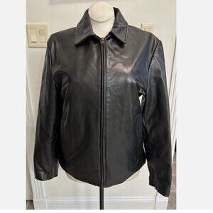 BANANA REPUBLIC BLACK GENUINE LEATHER FULL ZIP LINED BOMBER JACKET MEN'S MEDIUM